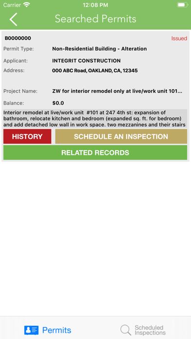 Oakland Inspection Request Screenshot