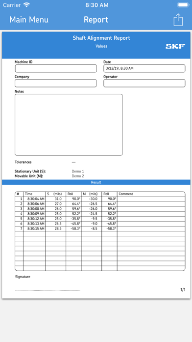 SKF Values Screenshot