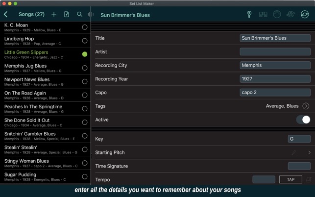 Set List Maker for iOS, Android and Mac