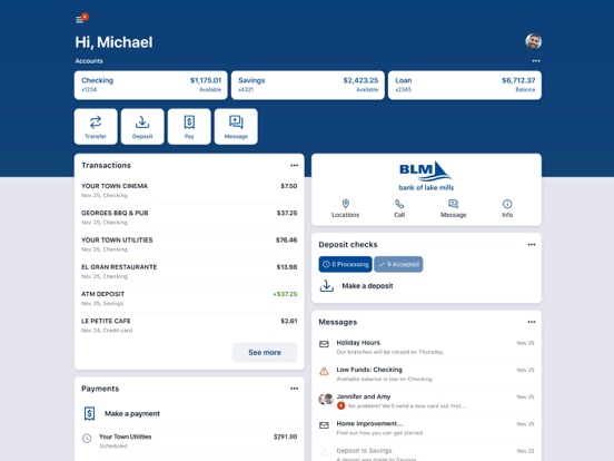 Bank of Lake Mills iPad screenshot 1 - Finance app