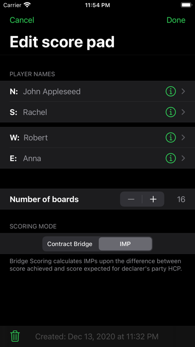 Bridge Scoring Screenshot