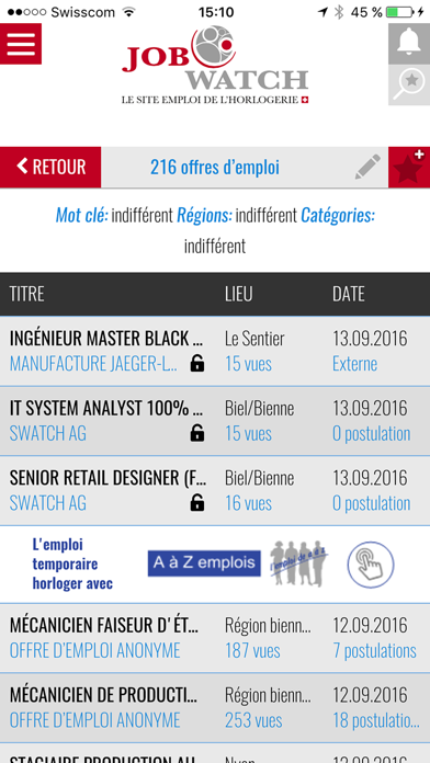 Job Watch - Emplois horlogers Screenshot
