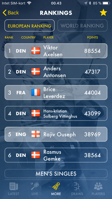 Badminton Live - rank & scores Screenshot