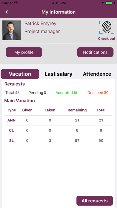 Purple Bureau Communication Screenshot