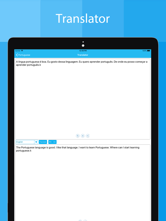 Portuguese Keyboard Translator iPad screenshot