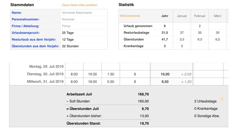 Zeiterfassung 2019 für Numbers screenshot-3