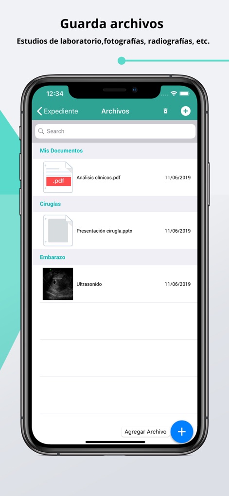 Eleonor - O aplicativo oferece uma seção dedicada para "Arquivos", permitindo armazenar desde "Análises clínicos.pdf" até documentos de "Gravidez" como ultrassons.