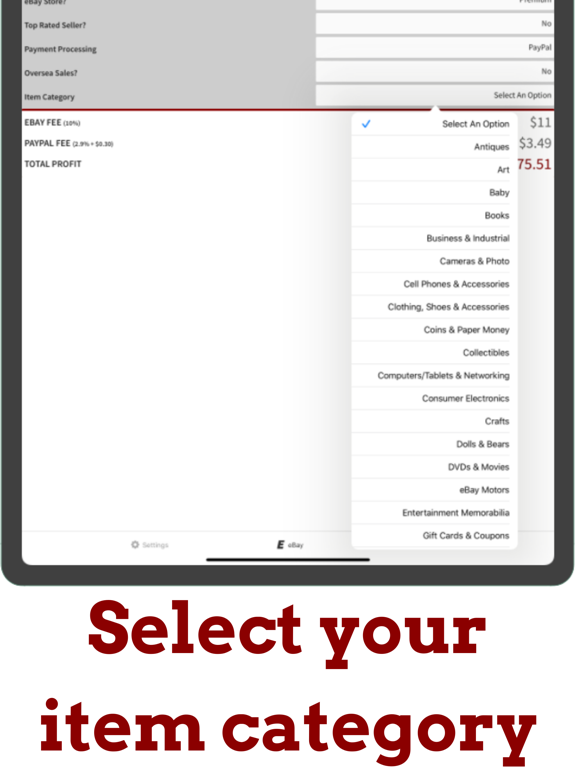 Ebay Fees Calculator iPad screenshot 3 - Productivity app