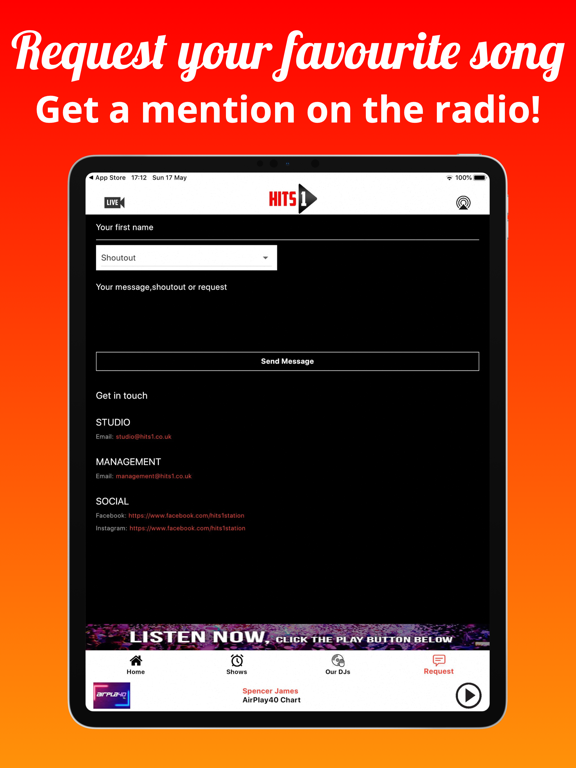 Hits 1 Radio iPad screenshot 2 - Music app