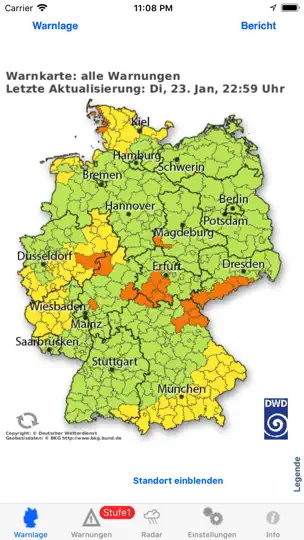Screenshot von Wetter-Warner auf dem iPhone 2