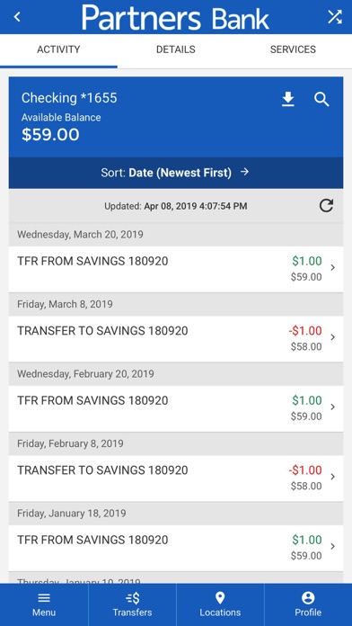 Partners Bank Mobile App Screenshot