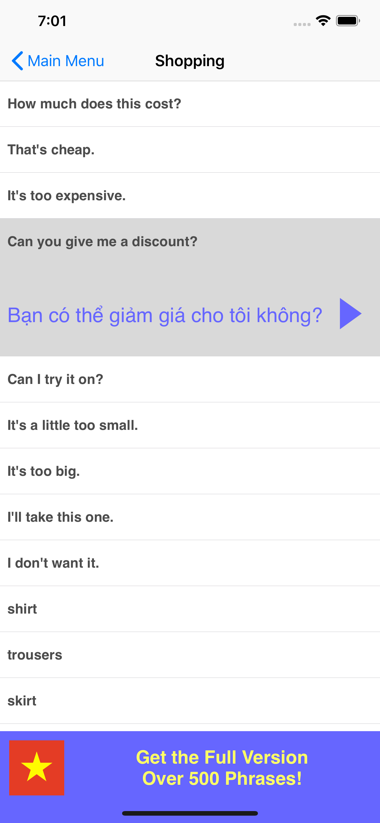 Speak Vietnamese Phrases Lite screenshot 3