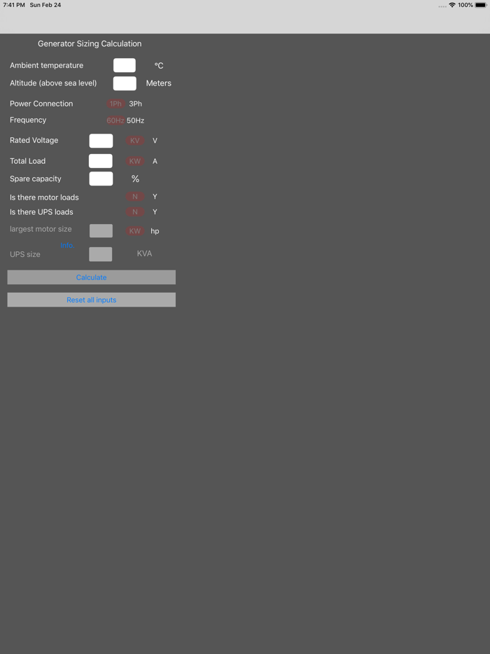 Generator Sizing Calculation