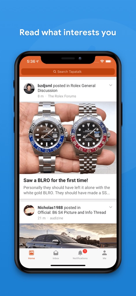 Tapatalk - 200,000+ Forums - Users can immerse themselves in their passions, viewing rich media content such as shared images of luxury watches and engaging with detailed forum post titles.