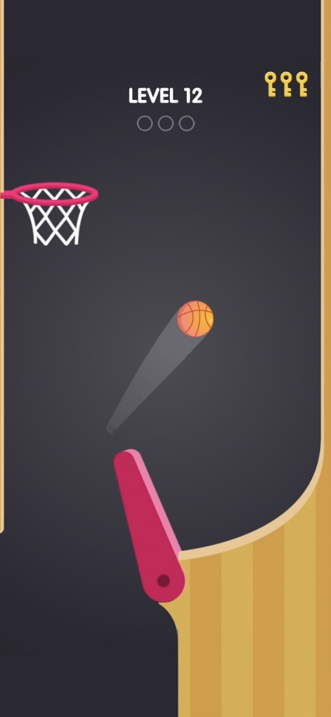 Flipper Dunk - The app delivers traditional basketball action with a familiar orange basketball and a classic red flipper mechanism.