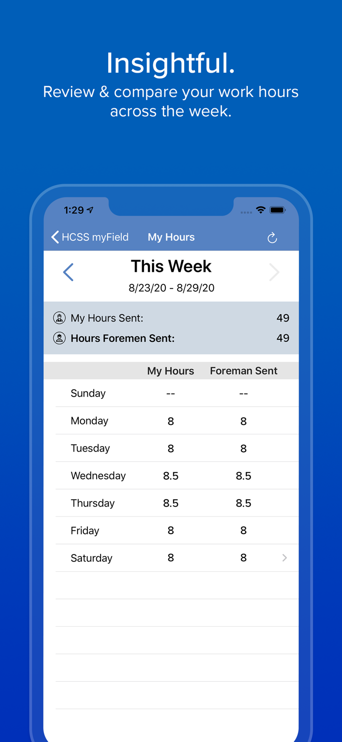 HCSS myField Track job hours