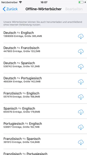 Screenshot von Wörterbuch Linguee auf dem iPhone 5