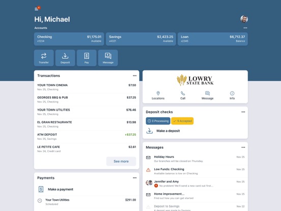 Lowry State Bank iPad screenshot 1 - Finance app