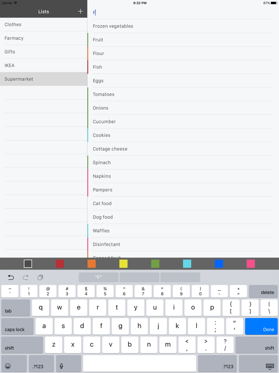 Shopping. Share grocery lists iPad screenshot
