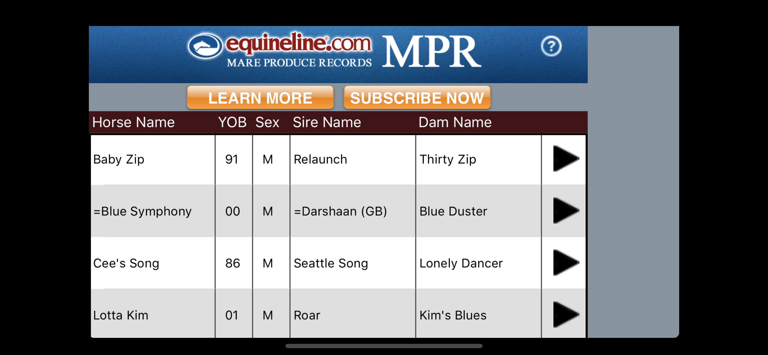 Equineline Mare Produce Record
