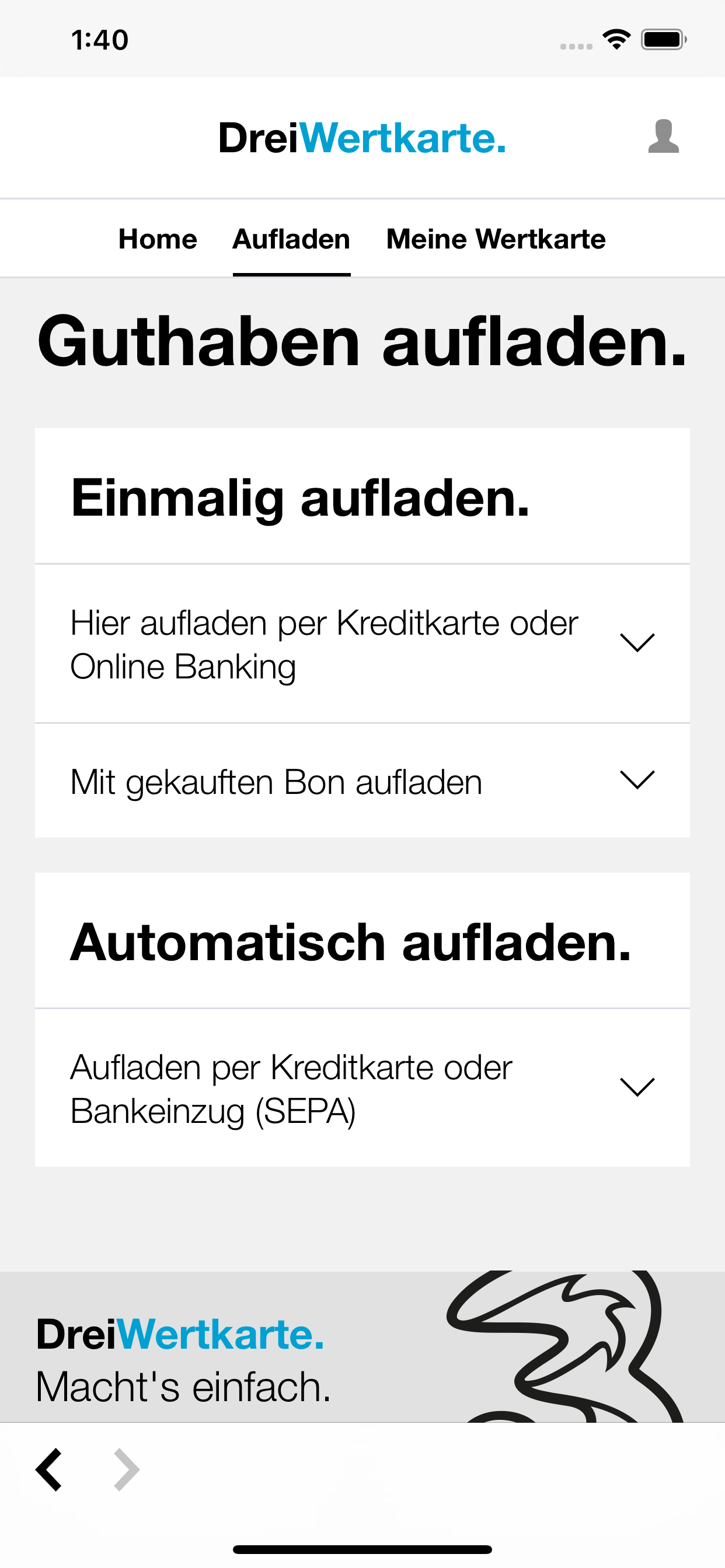 Drei Wertkarte