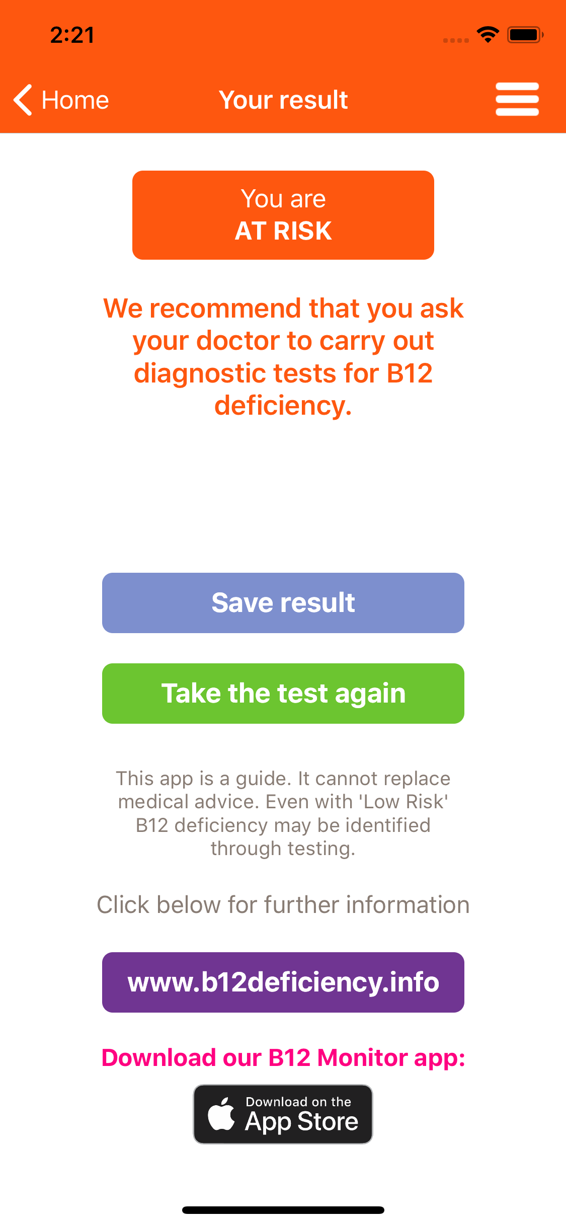 B12 Deficiency - risk checker screenshot 4