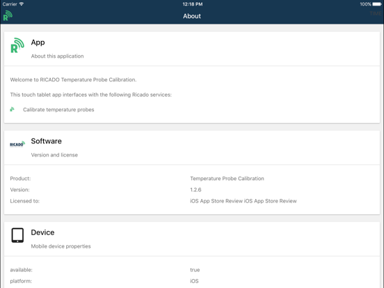 RICADO Temperature Calibration iPad screenshot