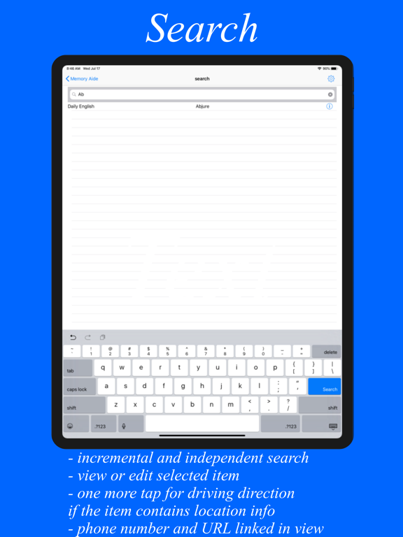 MemAide Pro iPad screenshot