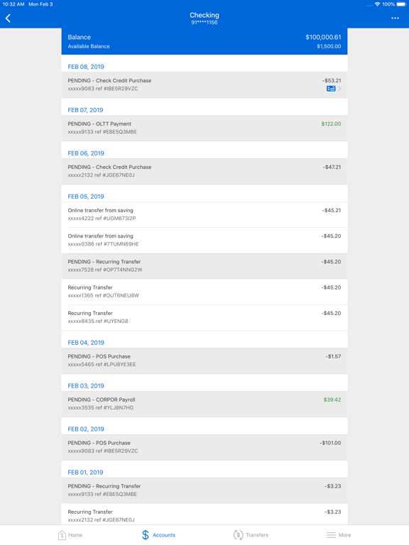 Transact Bank Personal iPad screenshot
