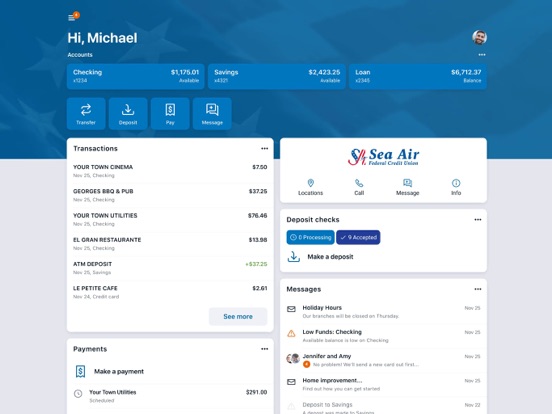 Sea Air Federal Credit Union iPad screenshot 3 - Finance app
