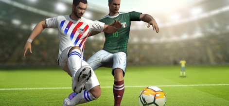 Soccer Cup 2025: Football Game - Questo strumento cattura l'intensità del gioco attraverso animazioni dettagliate dei giocatori in azione, come la lotta per il possesso palla e i modelli realistici delle 'divise delle nazionali'.