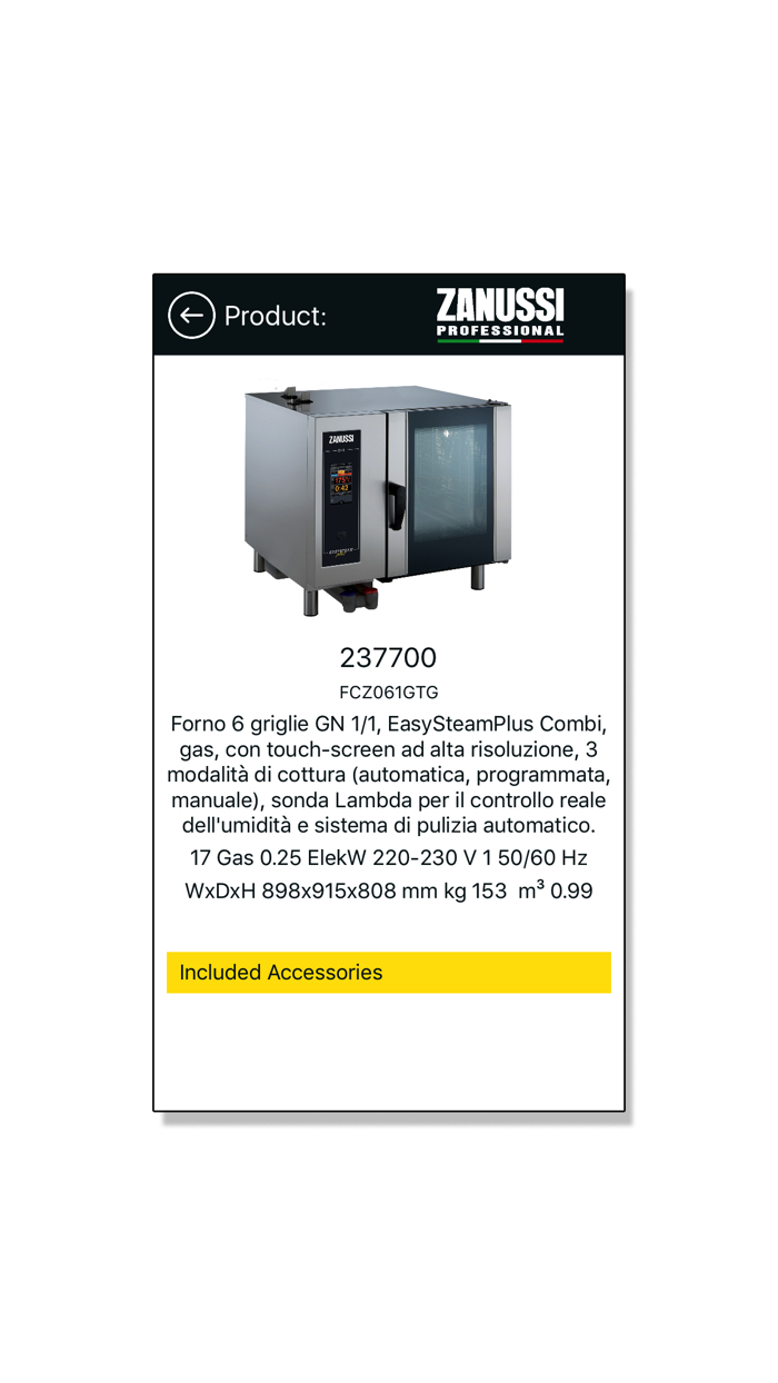 Zanussi Professional Pricelist