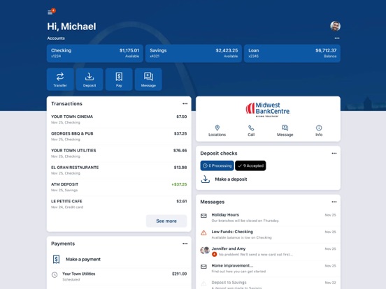 Midwest BankCentre iPad screenshot 2 - Finance app