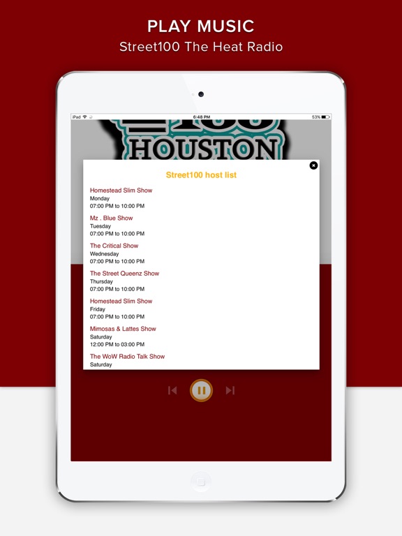 Street100 the Heat Radio iPad screenshot 3 - Music app
