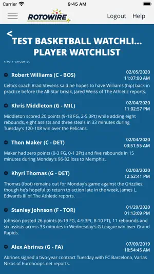 RotoWire Fantasy News Center screenshot 5