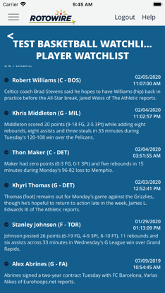 RotoWire Fantasy News Center screenshot 5