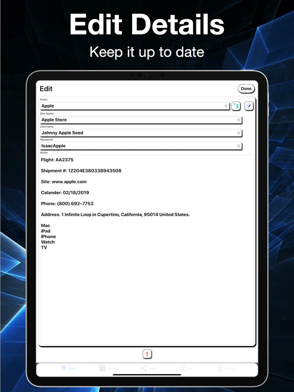 Simple Password List iPad screenshot 6 - Productivity app