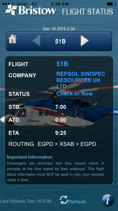 Bristow Flight Status Screenshot