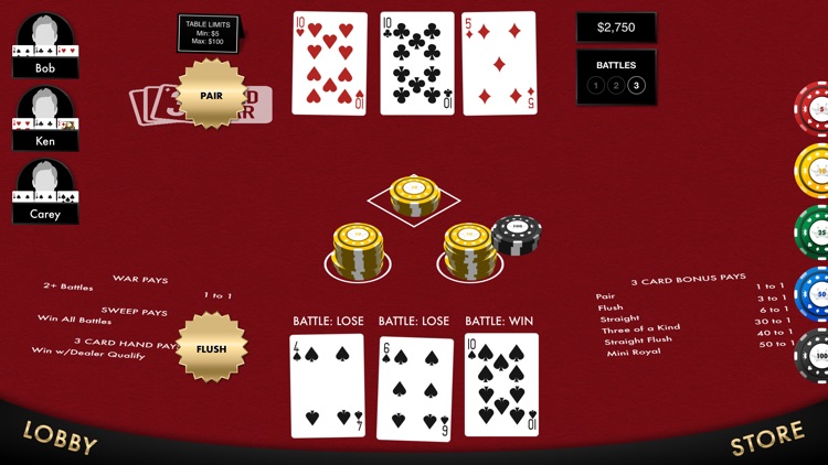 3 Card War Table Game