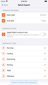 Workout Export screenshot