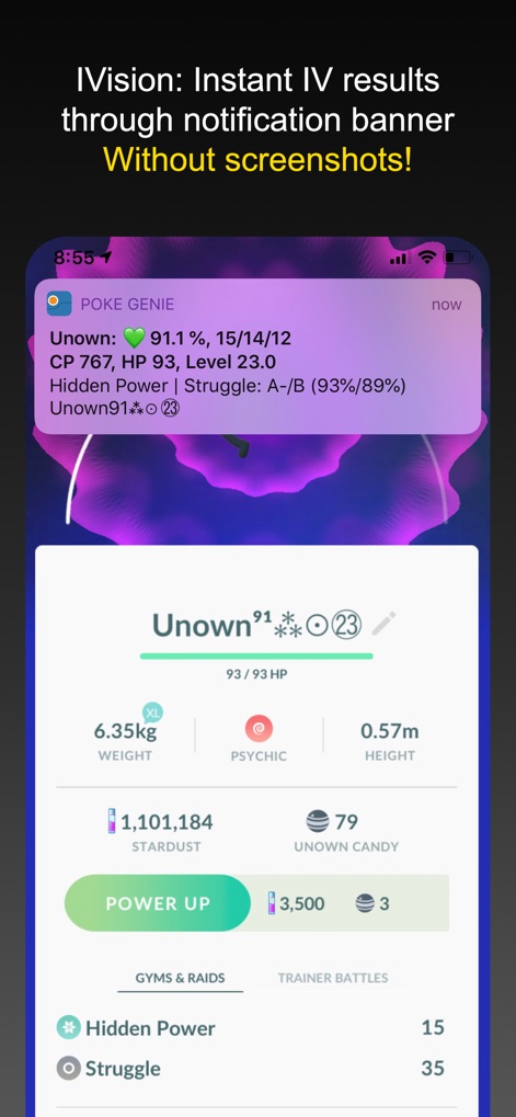 Poke Genie -Remote Raid IV PvP - Users receive instant IV results directly via a non-intrusive notification banner, eliminating the need for screenshots and providing real-time data for any Pokemon on screen.