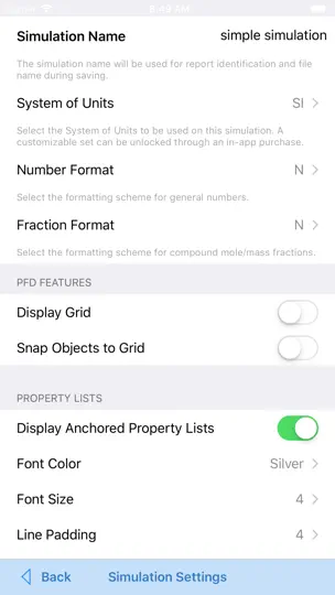 Screenshot von DWSIM Simulator auf dem iPhone 7