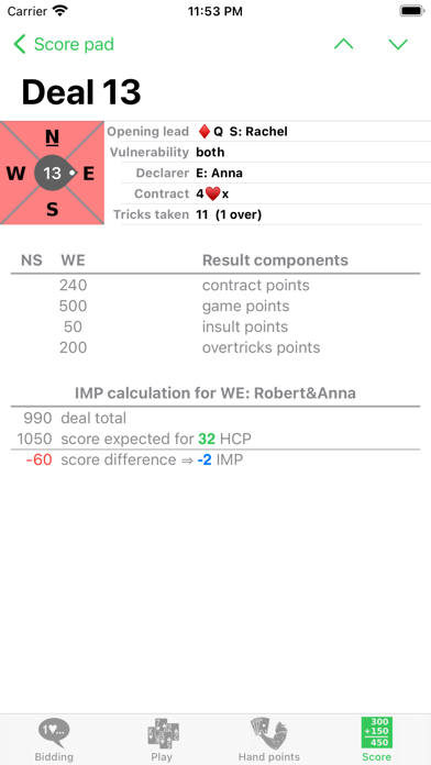 Bridge Scoring Screenshot