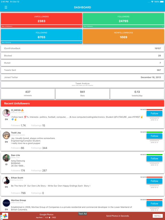 Screenshot #4 pour Unfollower Stats