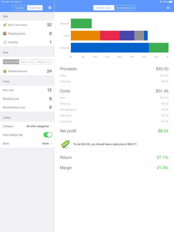 Salecalc for eBay Calculator iPad screenshot 7 - Business app