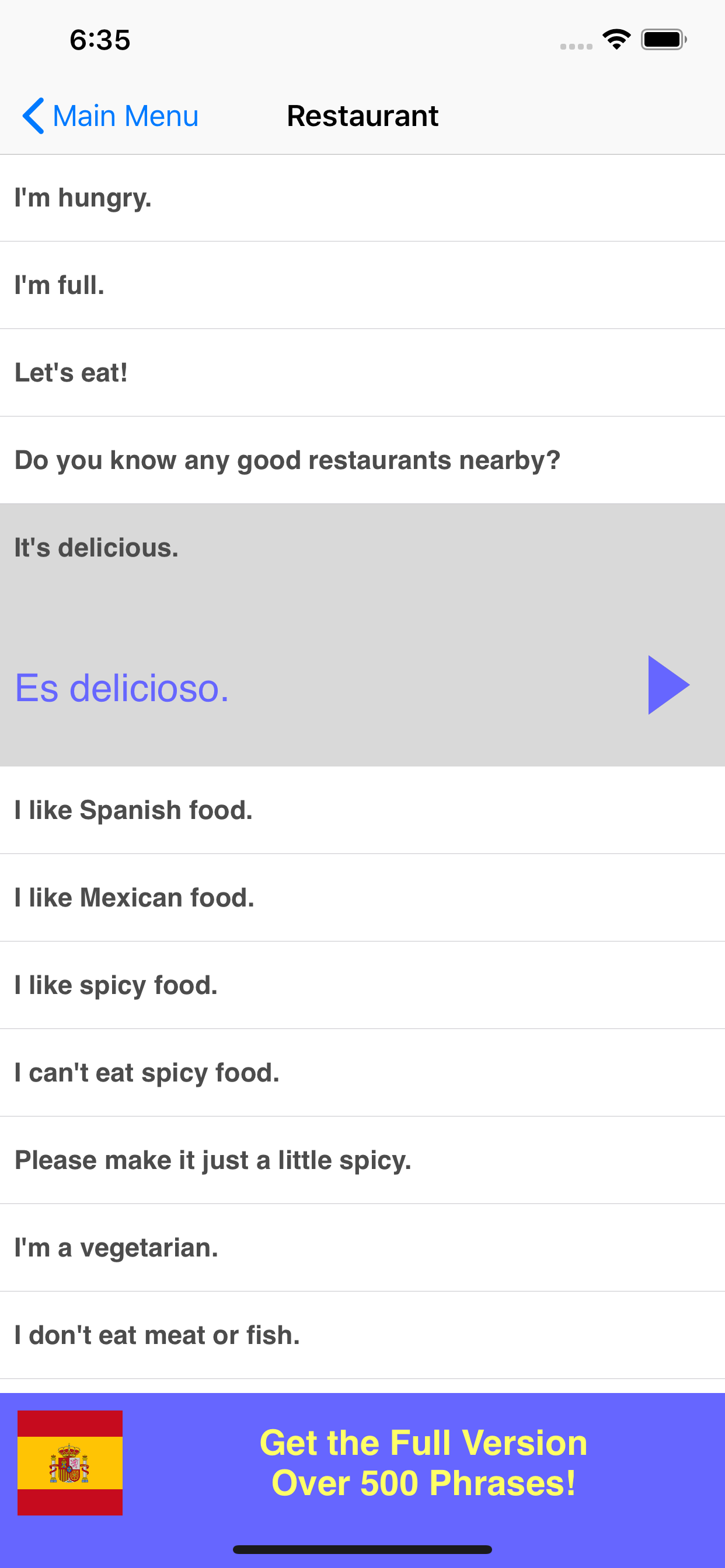 Speak Spanish Phrasebook Lite
