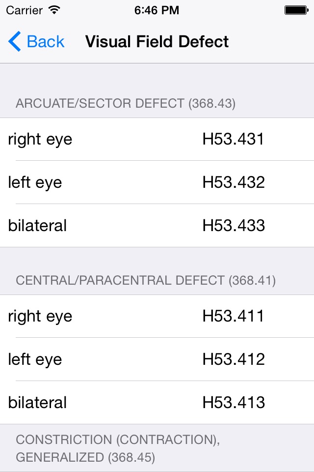 ICD-10 Reference for Optometry screenshot 2