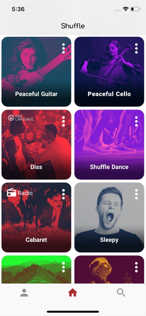 Shuffle Music - ユーザーは、「Peaceful Guitar」や「Peaceful Cello」のような癒やしのインストゥルメンタルチャンネル、または「Sleepy」のようなリラックスできる音楽チャンネルを通じて、様々なシチュエーションに合わせたサウンドを見つけることができます。