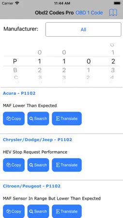 Obd2 Codes List screenshot 1