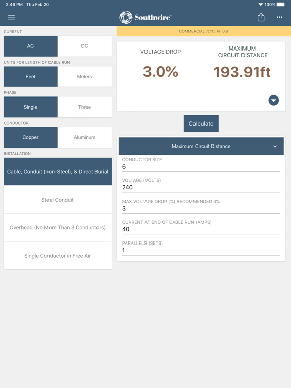 Screenshot #6 pour Southwire® Voltage Drop Calc
